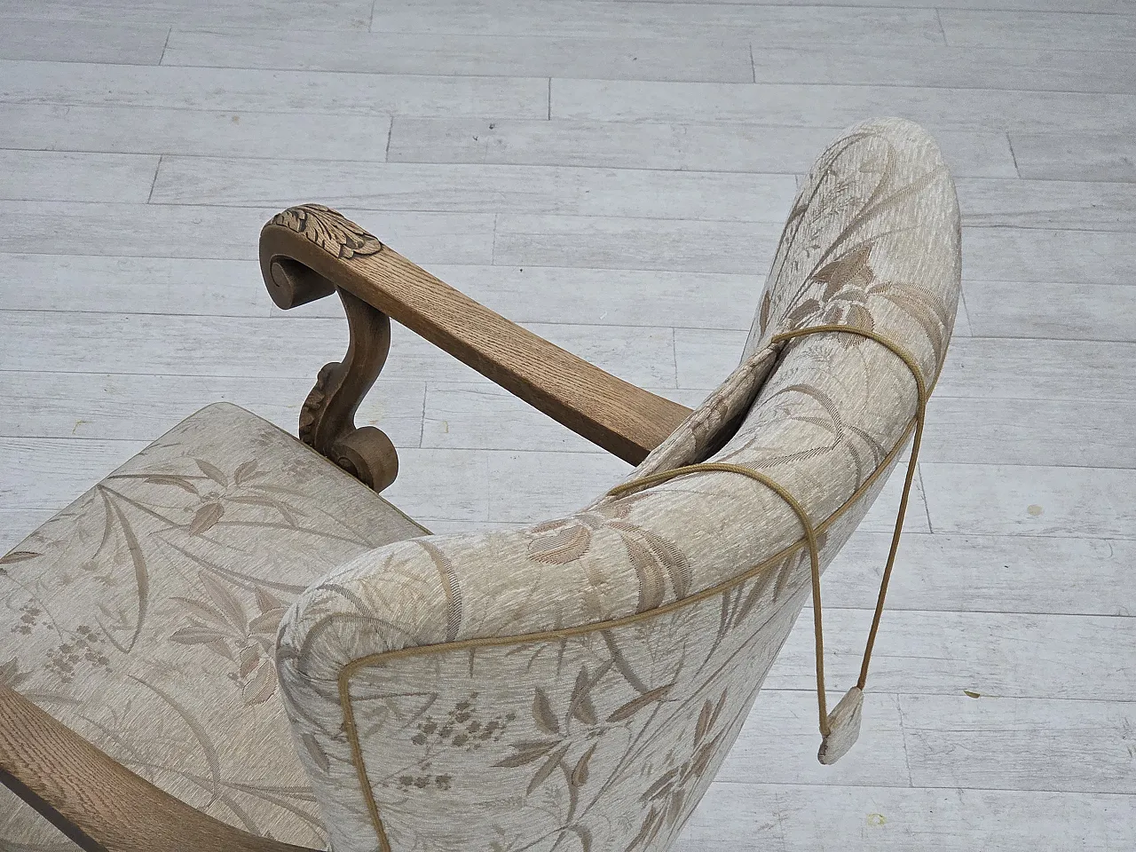 Poltrona danese beige/marrone, legno di rovere, anni '60 17