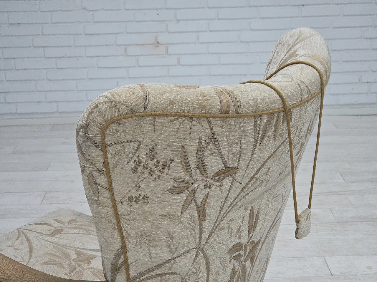 Poltrona danese beige/marrone, legno di rovere, anni '60 18