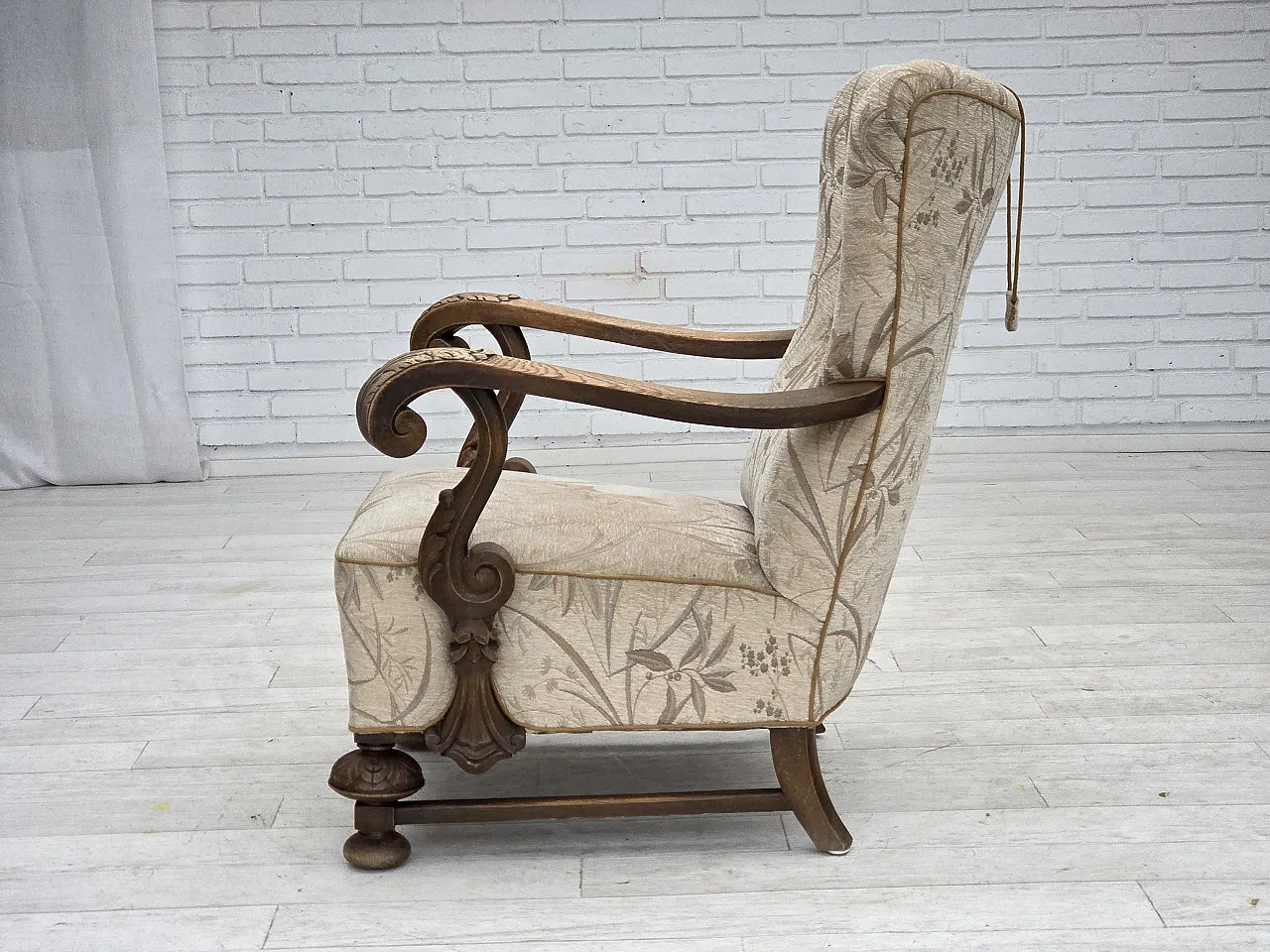 Poltrona danese beige/marrone, legno di rovere, anni '60 19