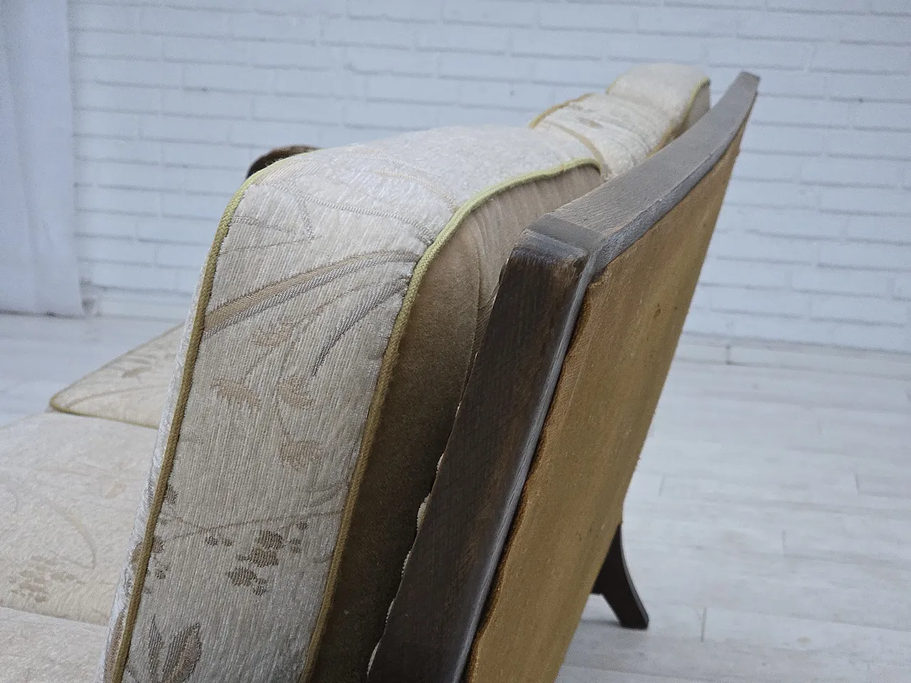 Danish 3-seater sofa, fabric, carved oak wood, 1960s 26