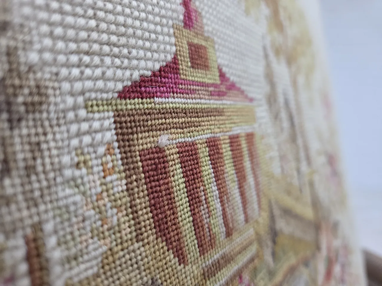 Poltrona danese lana intrecciata, velluto, legno di quercia, anni '50 6