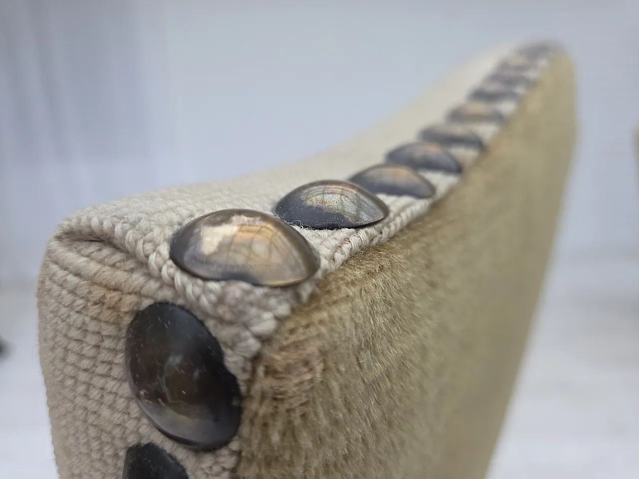 Poltrona danese lana intrecciata, velluto, legno di quercia, anni '50 14