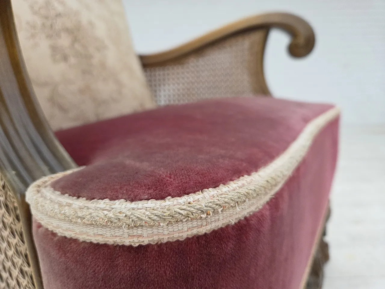 Poltrona danese, lana, velluto, quercia, anni '40 6