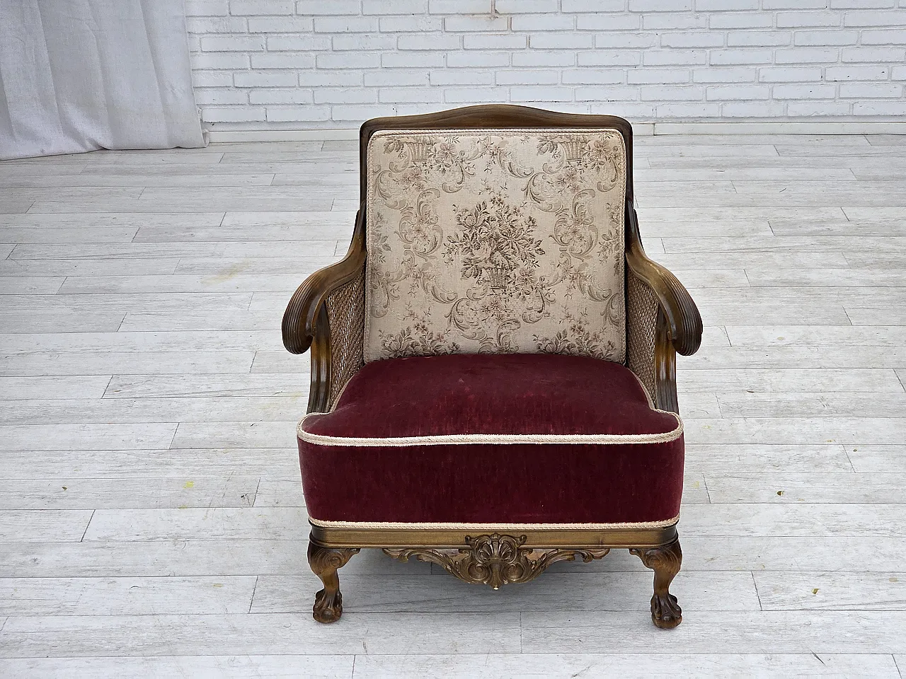 Poltrona danese, lana, velluto, quercia, anni '40 10