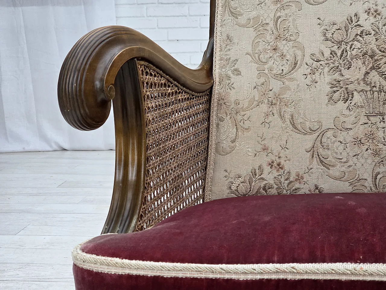 Poltrona danese, lana, velluto, quercia, anni '40 11