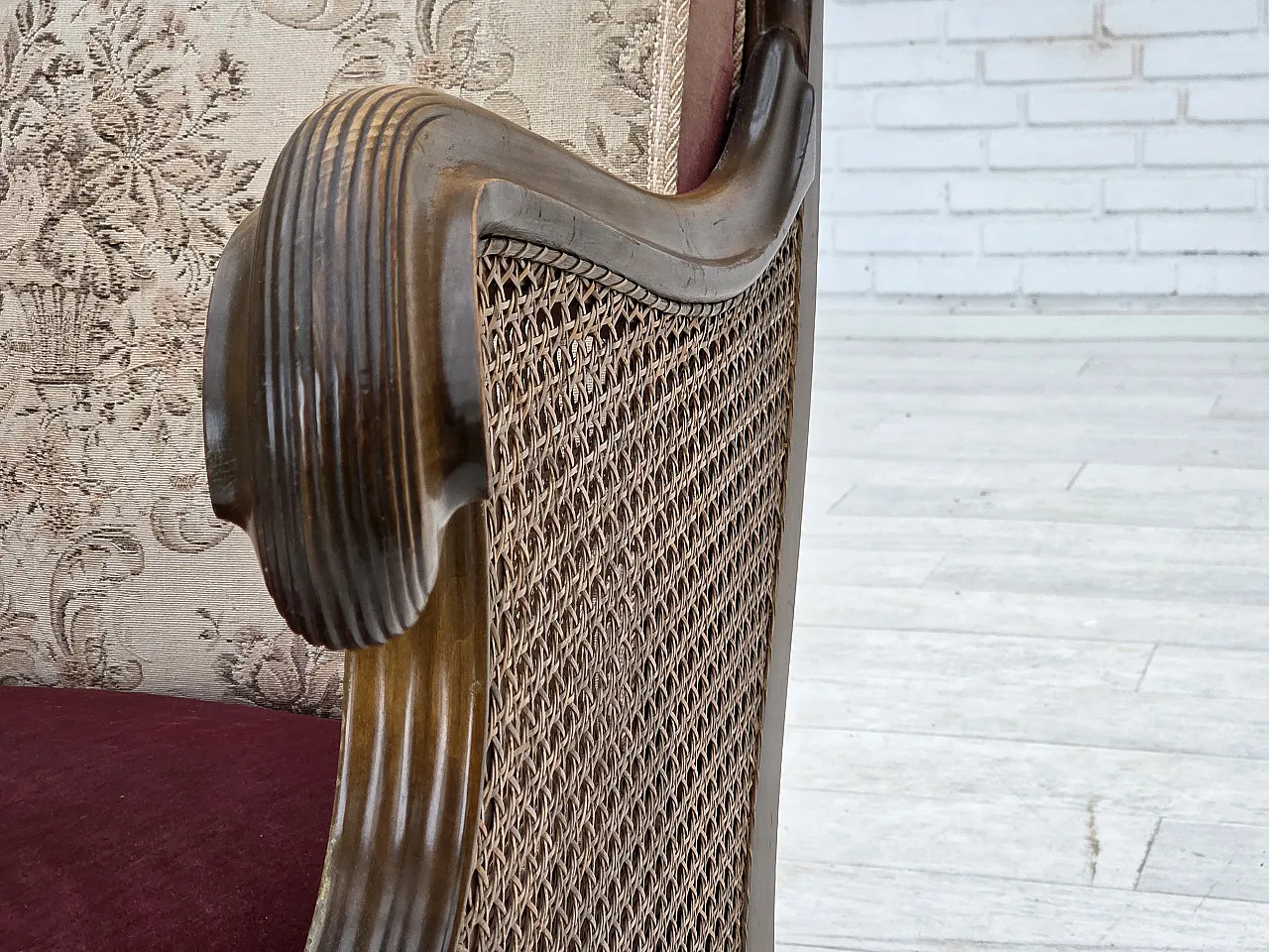 Poltrona danese, lana, velluto, quercia, anni '40 12