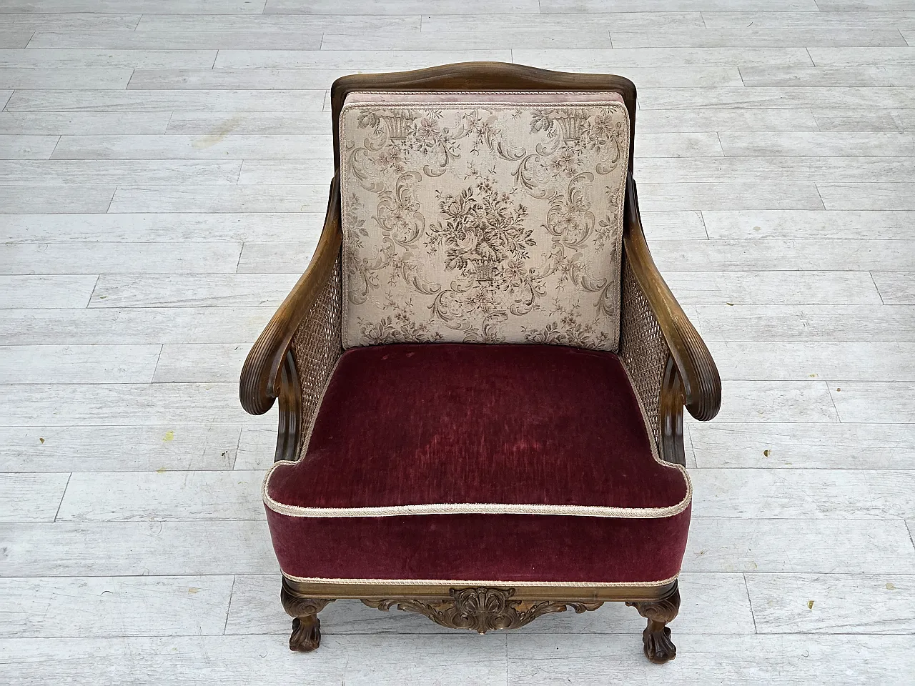 Poltrona danese, lana, velluto, quercia, anni '40 13