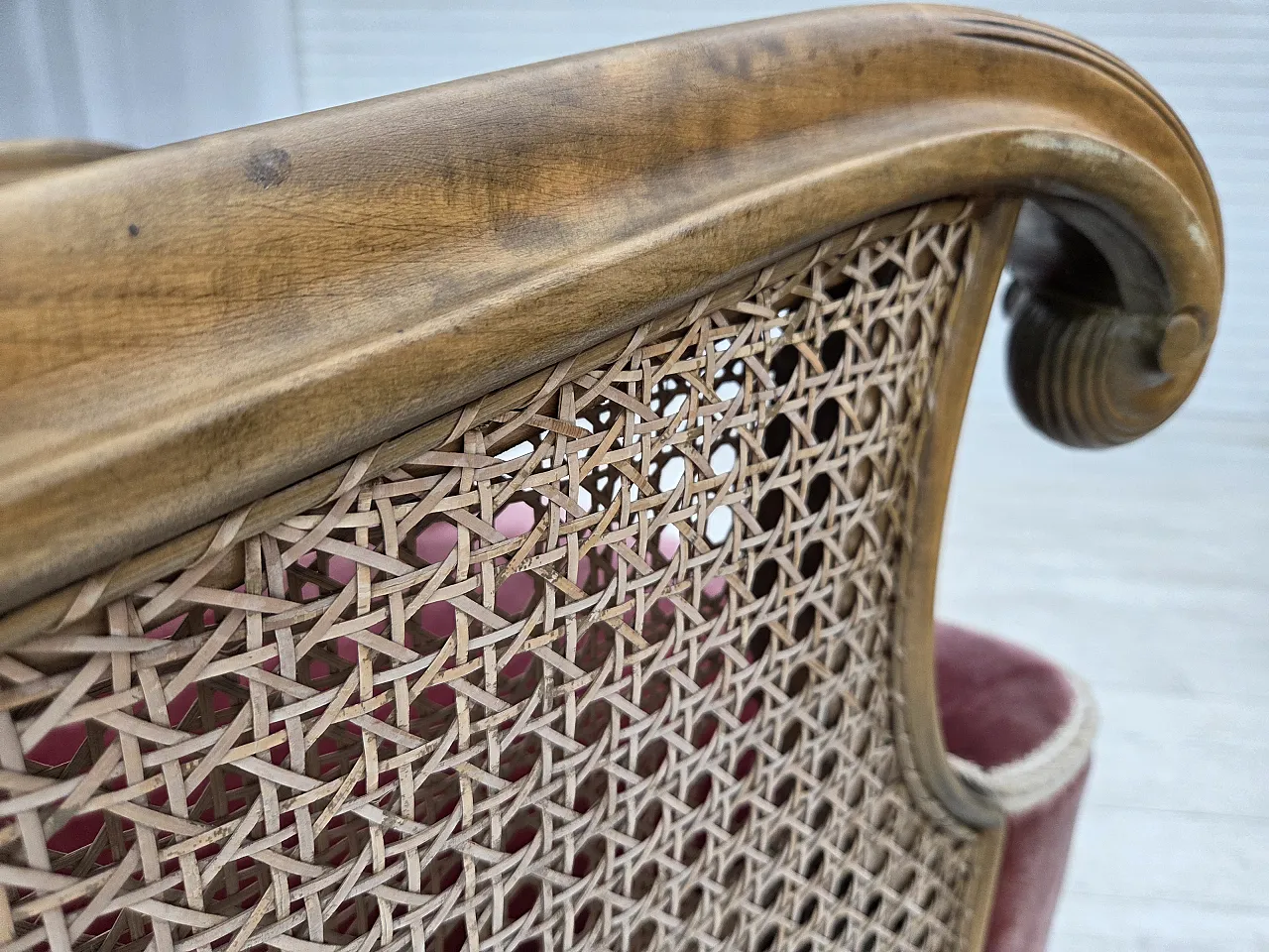 Poltrona danese, lana, velluto, quercia, anni '40 17