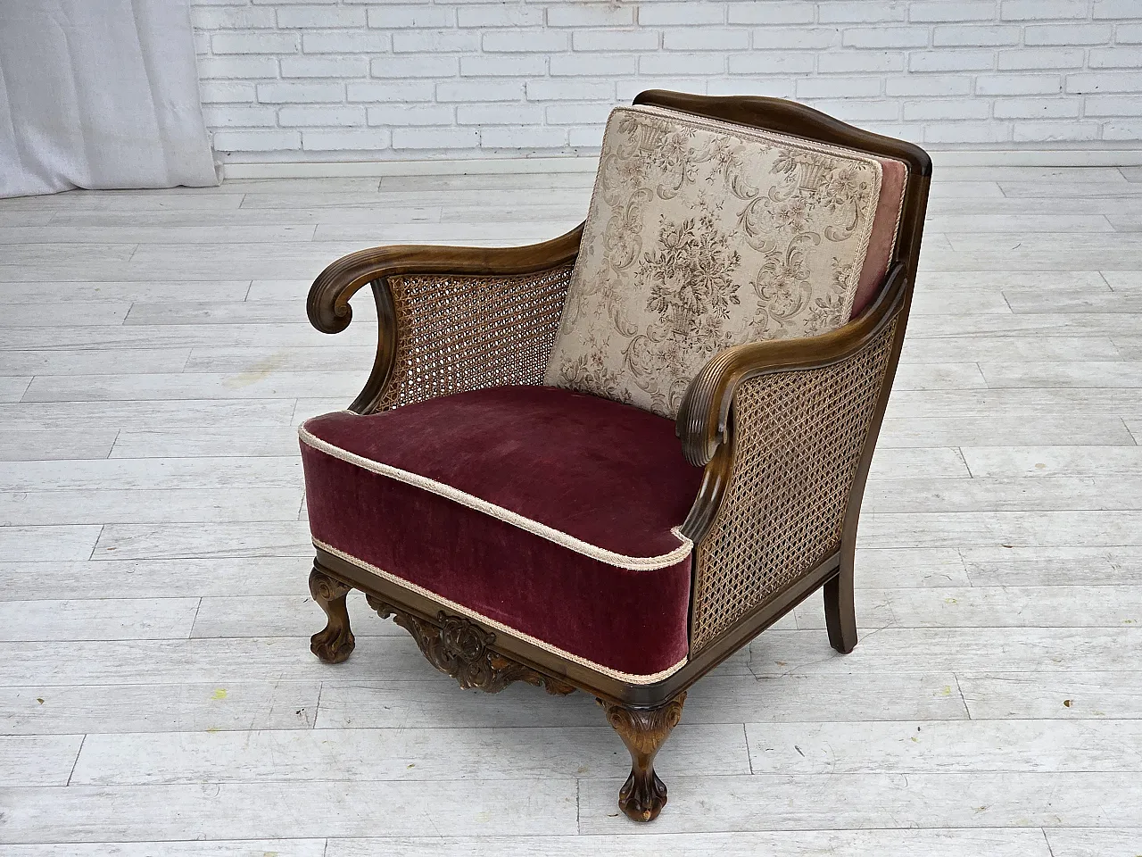 Poltrona danese, lana, velluto, quercia, anni '40 20