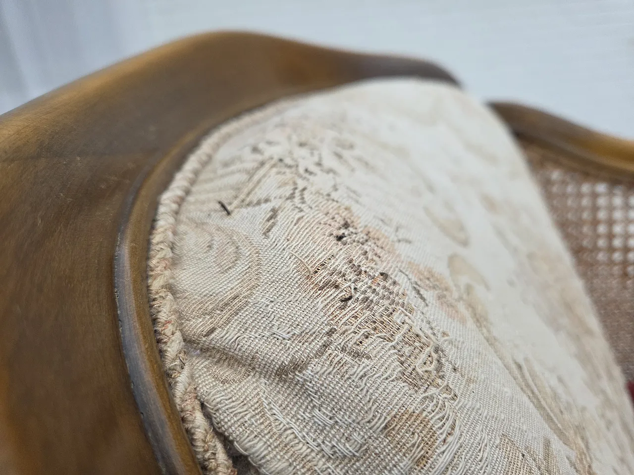 Poltrona danese, lana intrecciata, velluto e quercia, anni '40 7