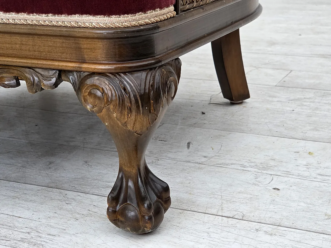 Poltrona danese, lana intrecciata, velluto e quercia, anni '40 9