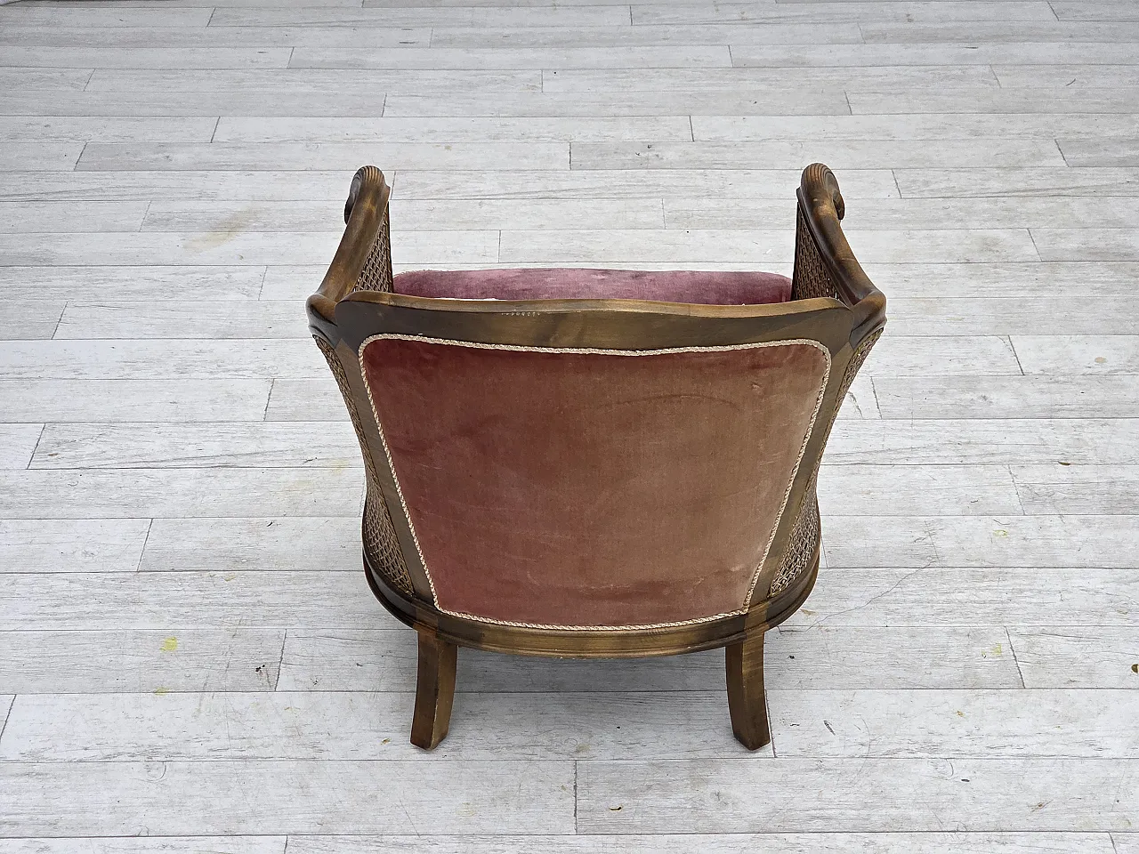 Poltrona danese, lana intrecciata, velluto e quercia, anni '40 16