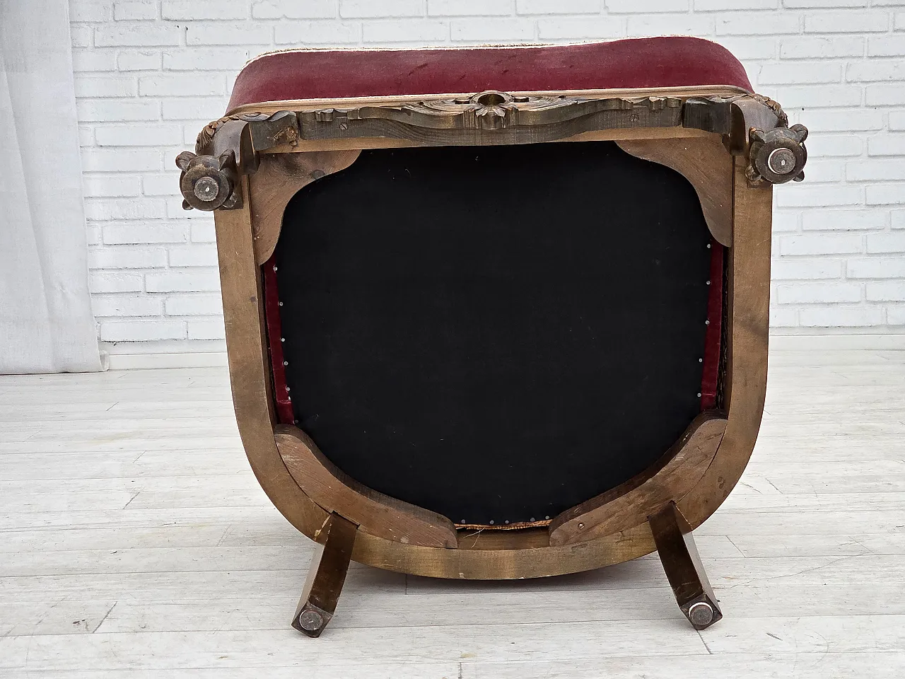 Poltrona danese, lana intrecciata, velluto e quercia, anni '40 17