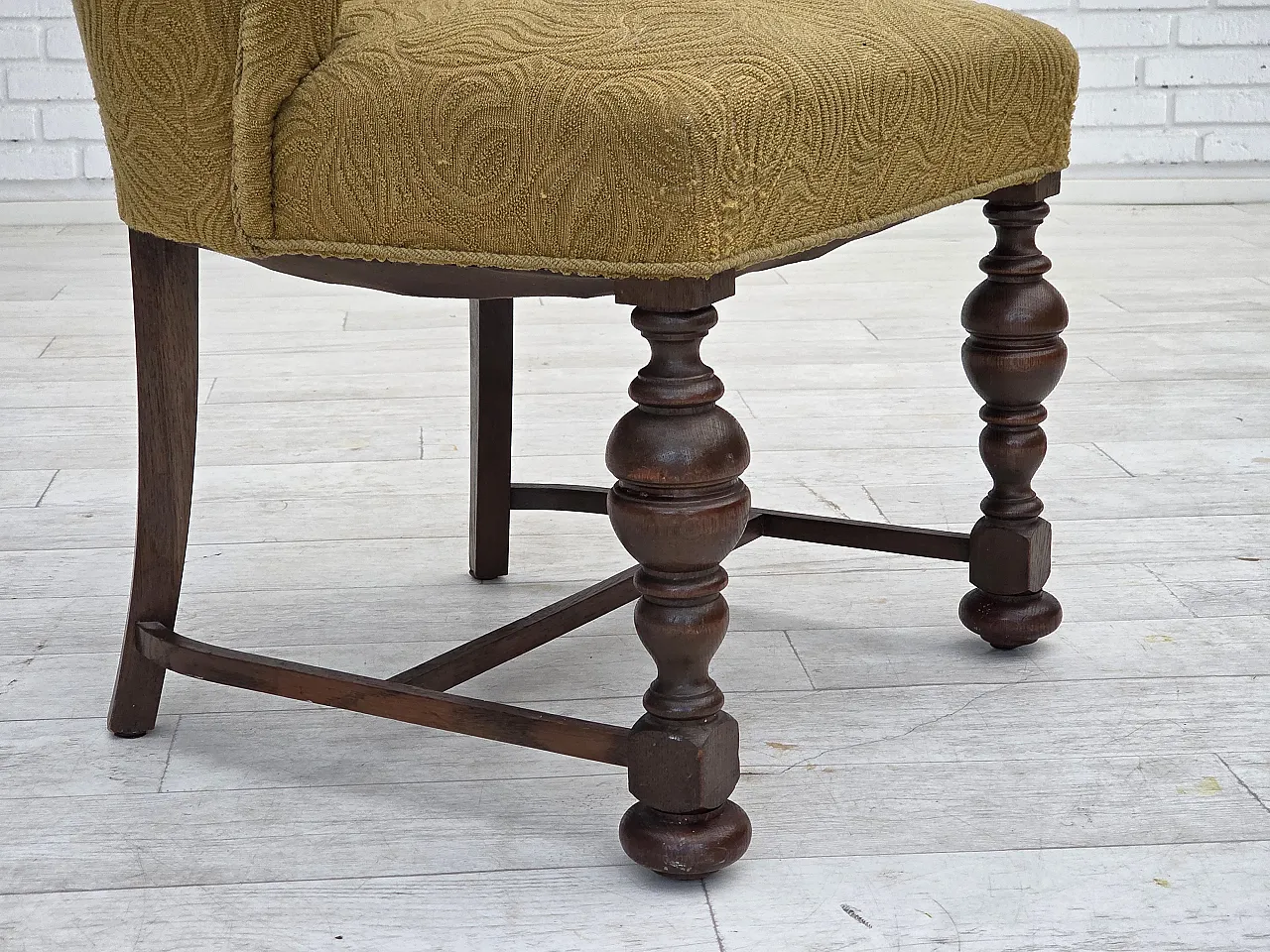 Poltrona lounge danese in velluto/lana, rovere scuro, anni '50 3