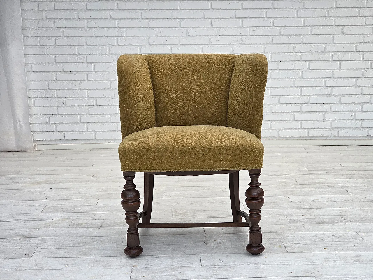 Poltrona lounge danese in velluto/lana, rovere scuro, anni '50 6