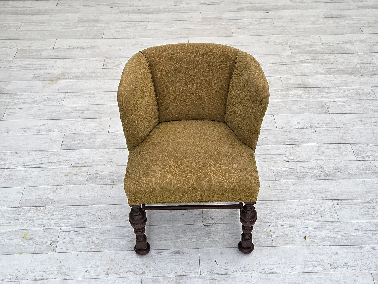 Poltrona lounge danese in velluto/lana, rovere scuro, anni '50 7