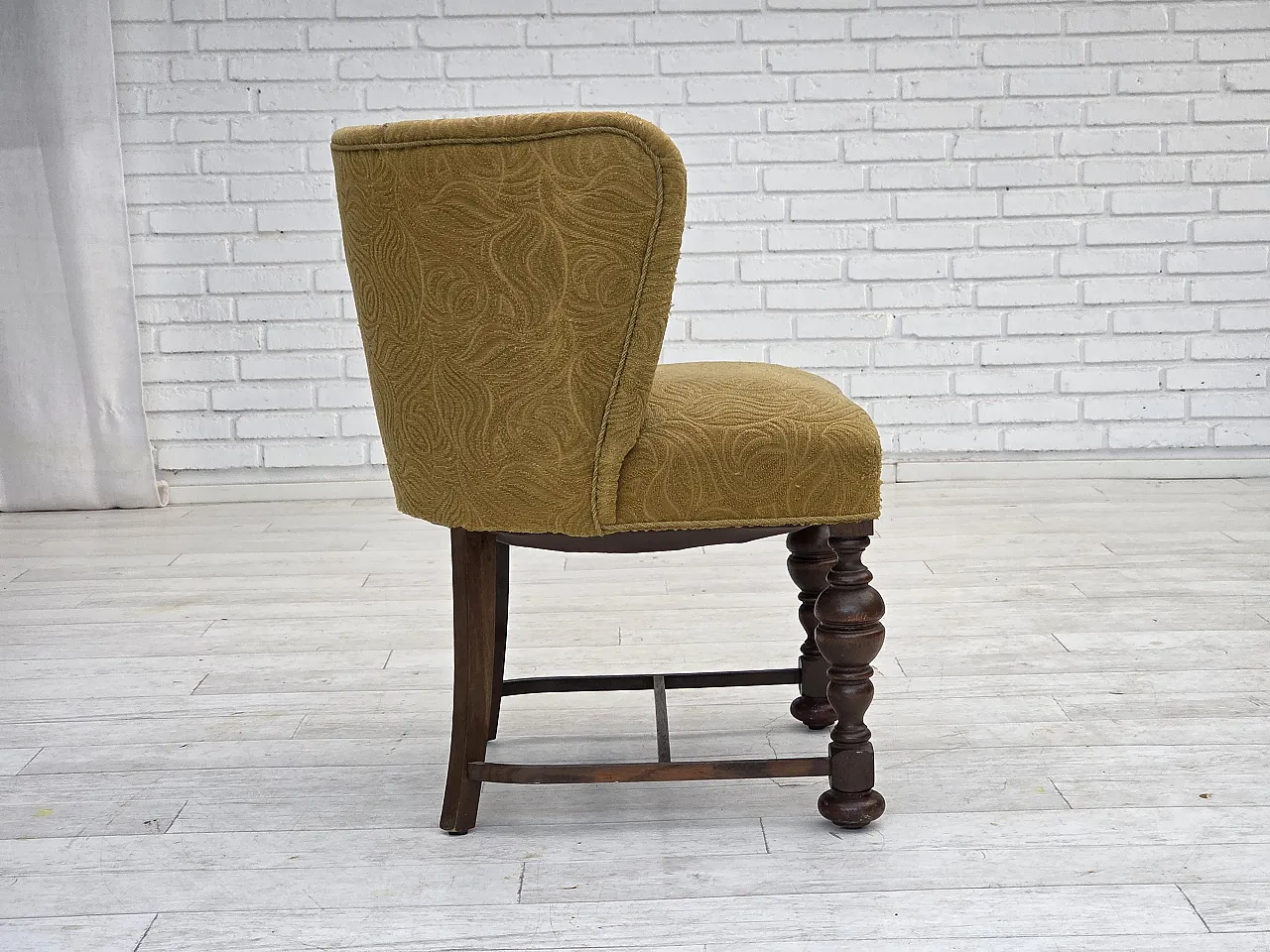 Poltrona lounge danese in velluto/lana, rovere scuro, anni '50 8