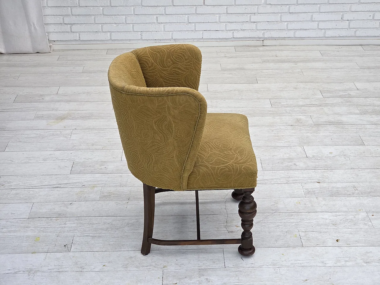 Poltrona lounge danese in velluto/lana, rovere scuro, anni '50 9