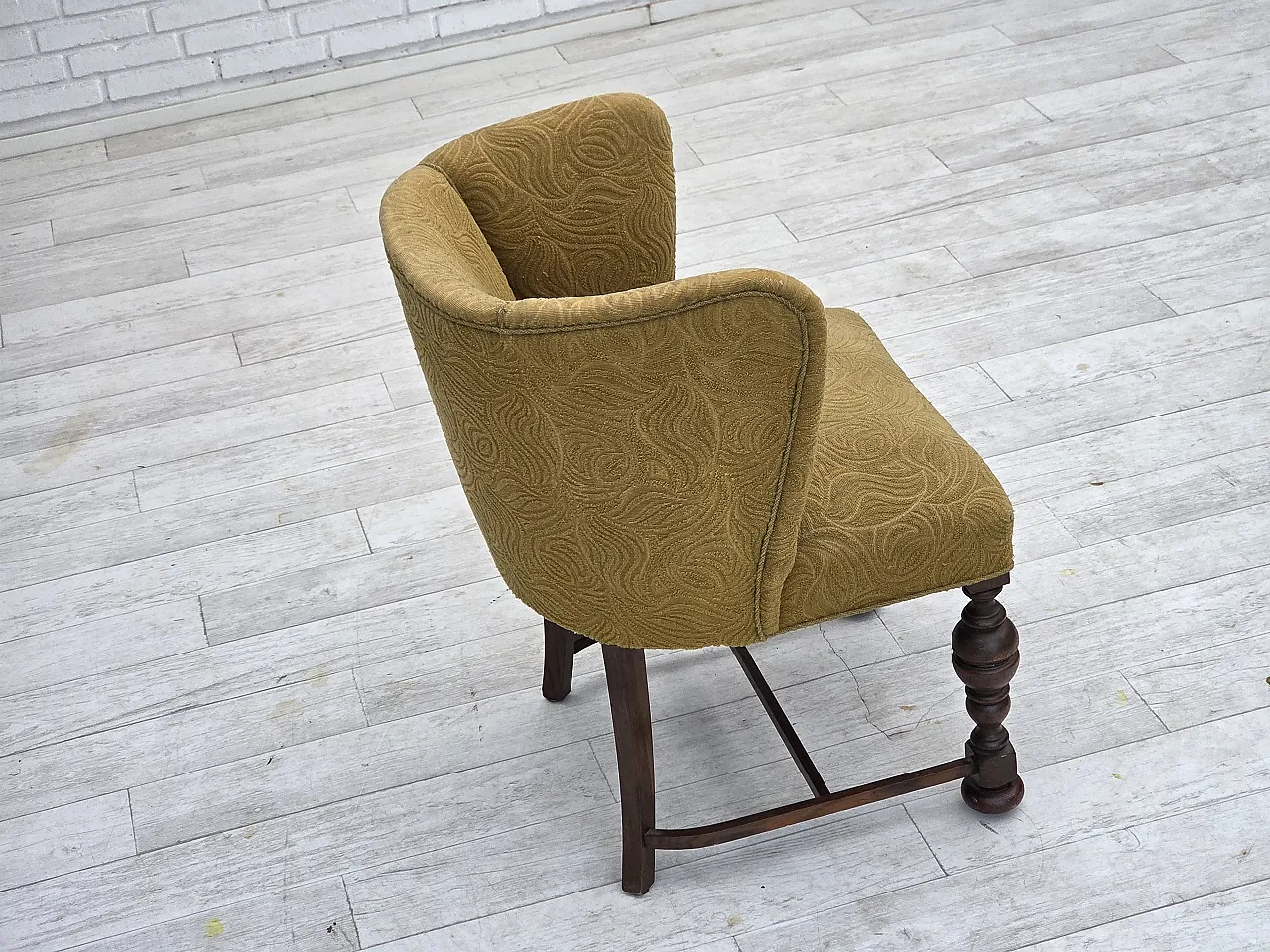 Poltrona lounge danese in velluto/lana, rovere scuro, anni '50 10