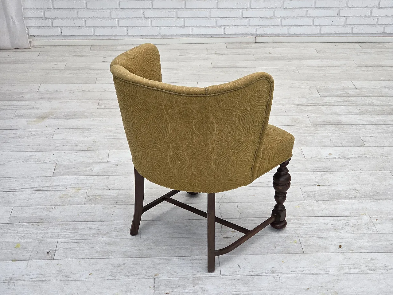 Poltrona lounge danese in velluto/lana, rovere scuro, anni '50 11