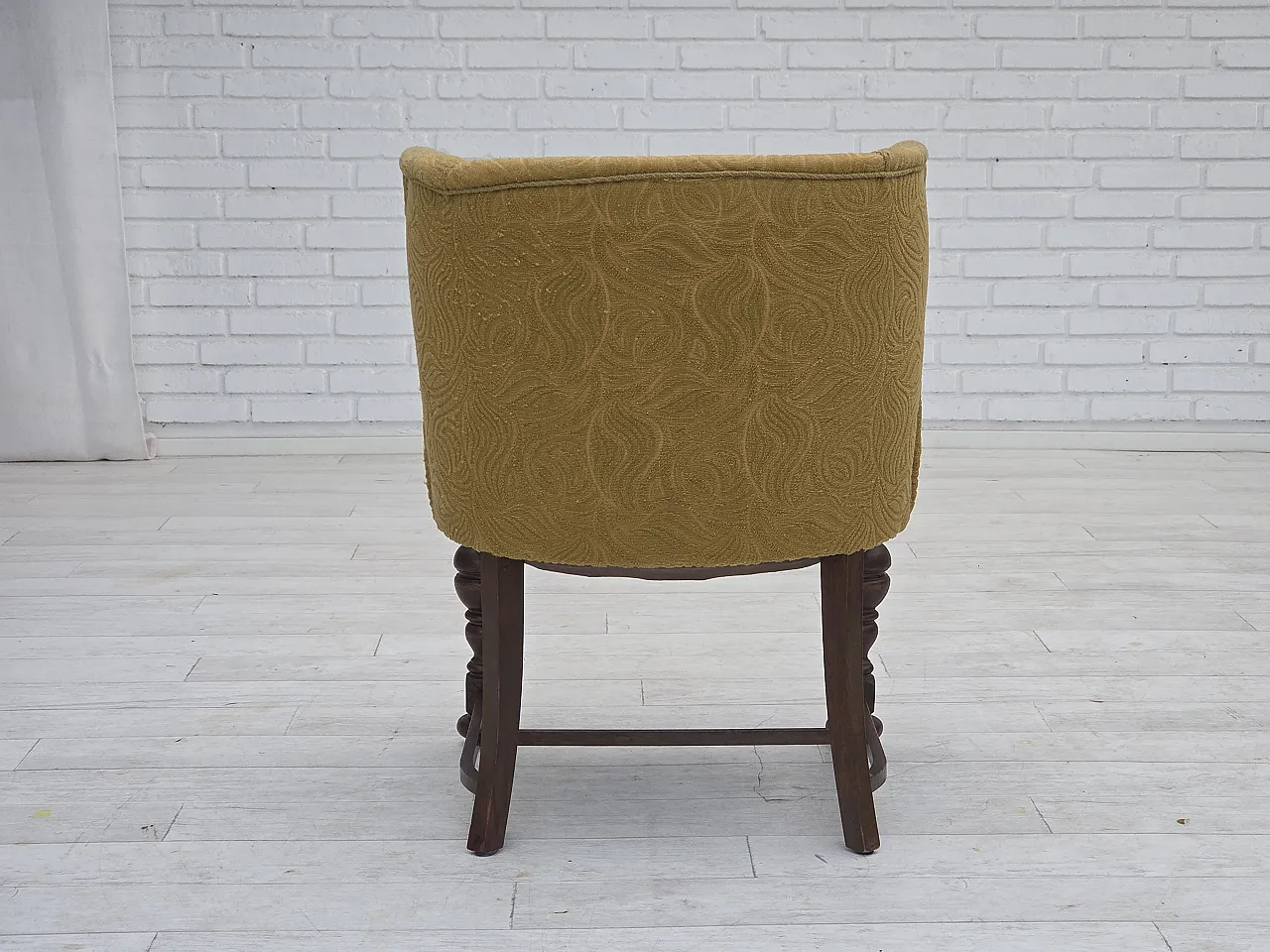 Poltrona lounge danese in velluto/lana, rovere scuro, anni '50 12