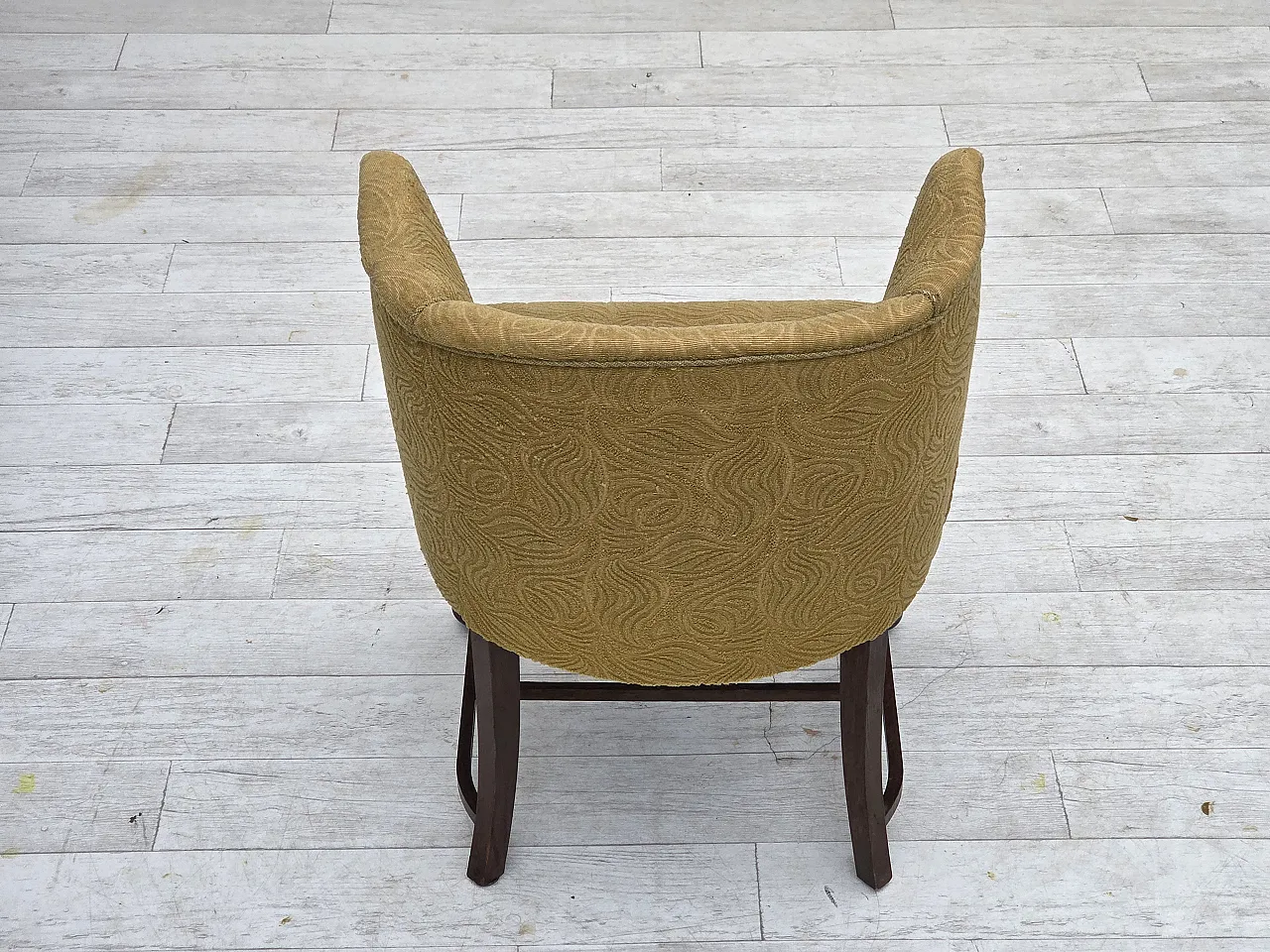 Poltrona lounge danese in velluto/lana, rovere scuro, anni '50 13