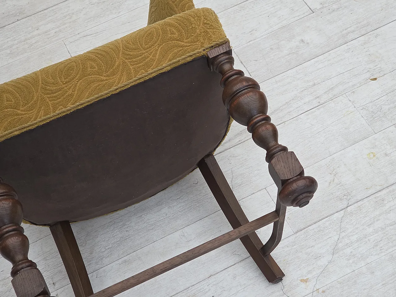 Poltrona lounge danese in velluto/lana, rovere scuro, anni '50 19