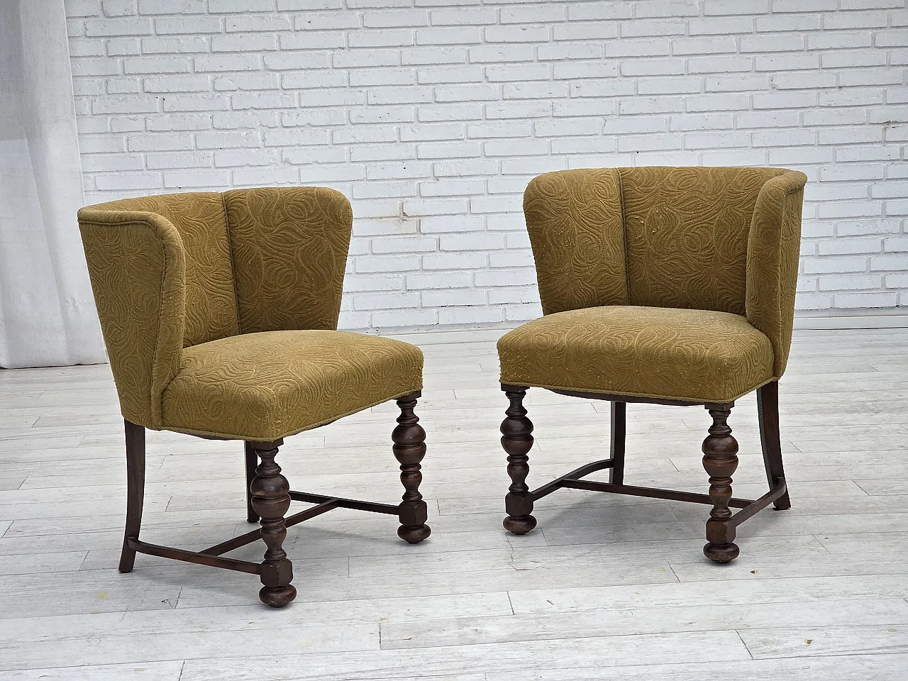 Poltrona lounge danese in velluto/lana, rovere scuro, anni '50 20