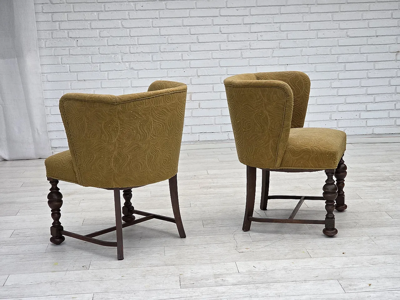 Poltrona lounge danese in velluto/lana, rovere scuro, anni '50 21