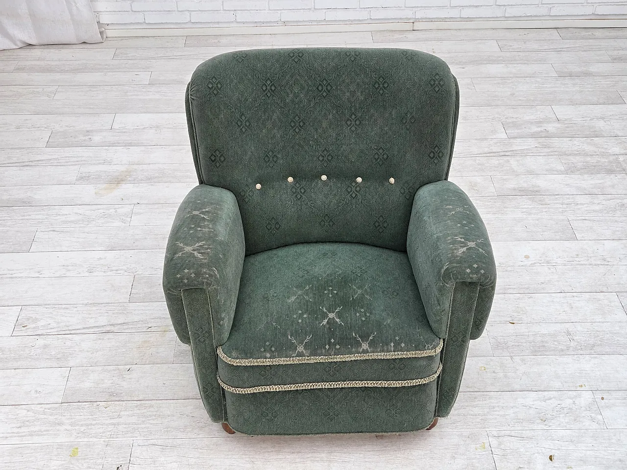 Poltrona danese in lana verde chiaro quercia, anni '60 7