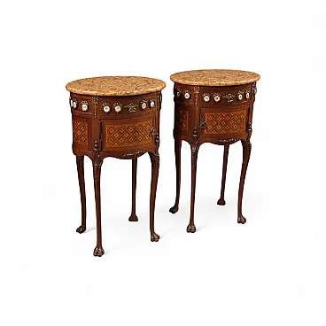 Coppia di comodini francesi intarsiati, '900