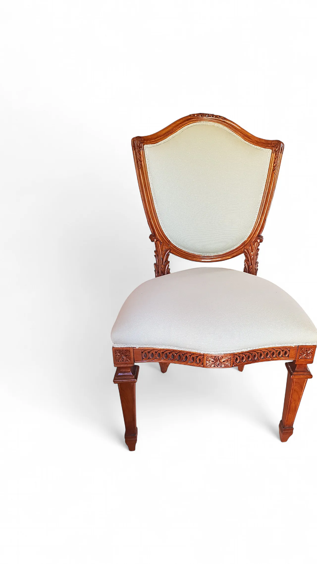 Louis XVI style desk chair in carved walnut, 20th century 8