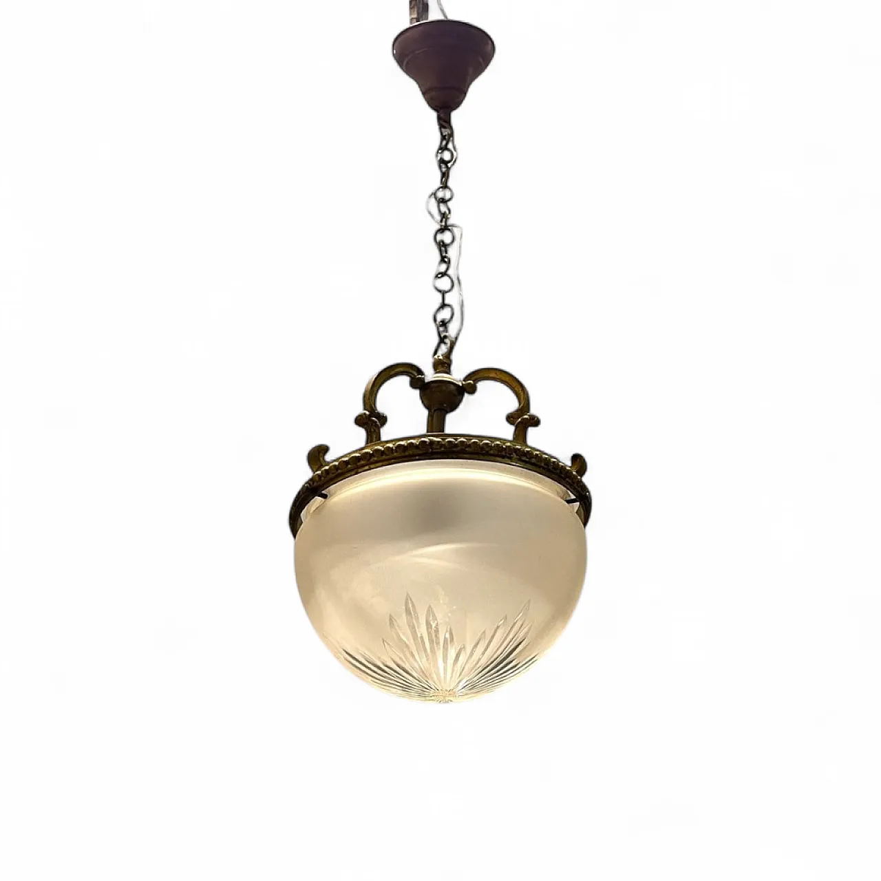 Bronze and glass pendant lamp, 1950s 8