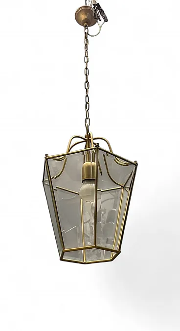 Brass and glass pendant lamp, 1960s