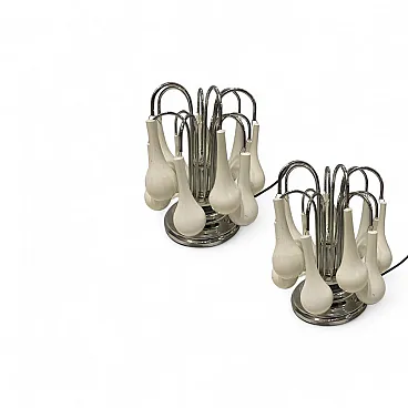 Pair of white Murano Glass Waterfall Table Lamps, 1970s