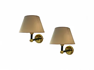 Pair of Italian brass and olive green sconces, 1980s