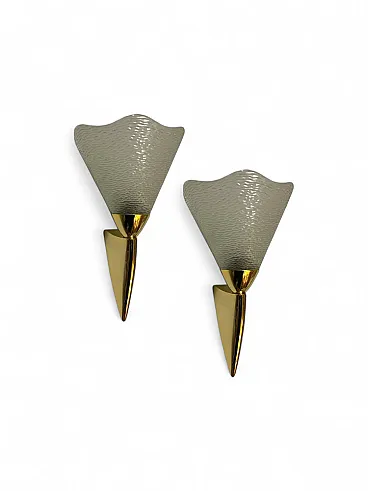 Murano glass and brass wall lights, 1970s, set of 2