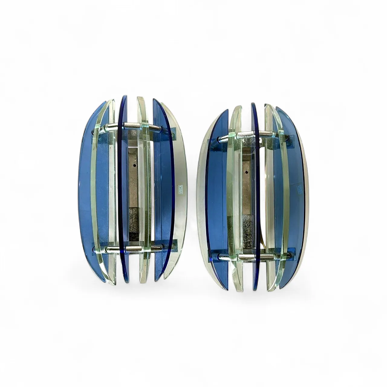 Pair of wall lamps in steel and crystal by Veca for Fontana Arte, 1970 20