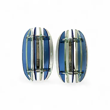 Pair of wall lamps in steel and crystal by Veca for Fontana Arte, 1970