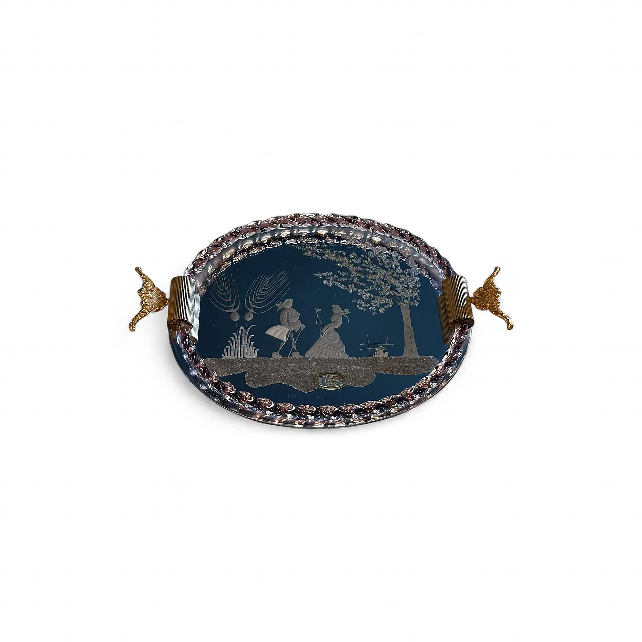 Murano Venier glassworks hand-engraved mirrored tray, 20th century 20