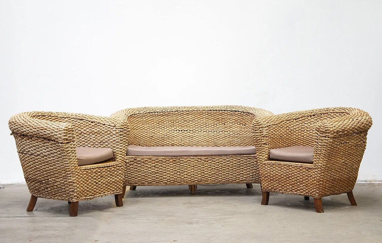 Salotto da giardino intrecciato in banano, '900 1