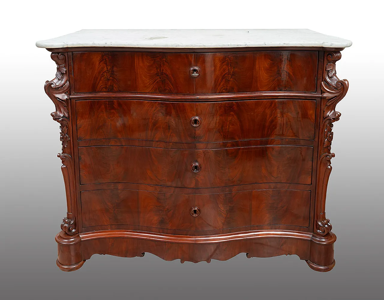Louis Philippe chest of drawers in mahogany feather, 19th century 1