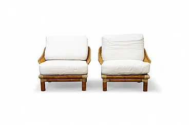 Coppia di poltrone in legno e bambù, anni '70