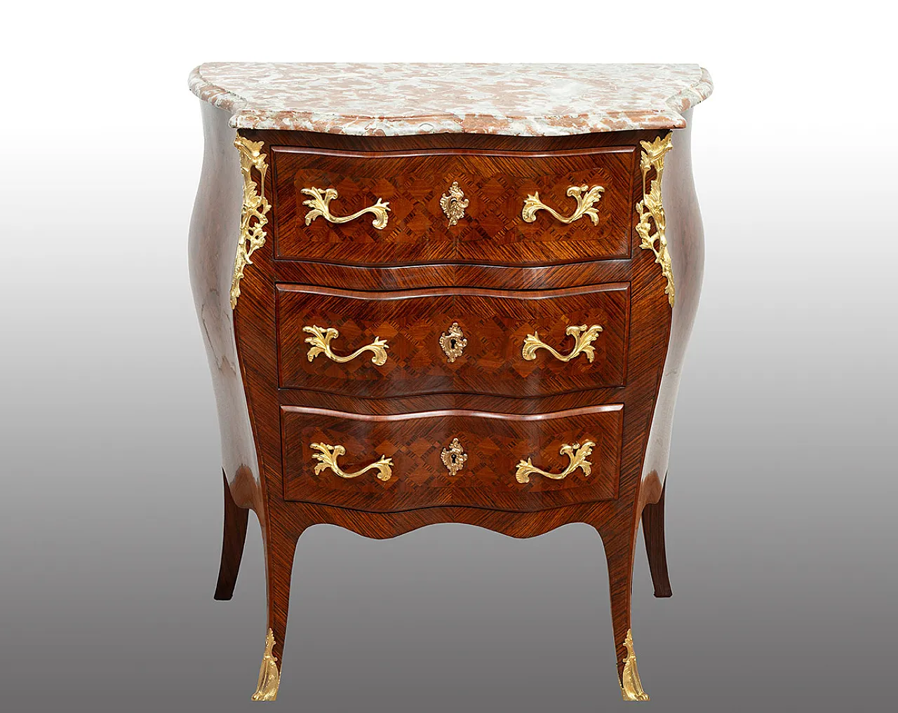 Napoleon III chest of drawers in precious exotic woods, 19th century 1