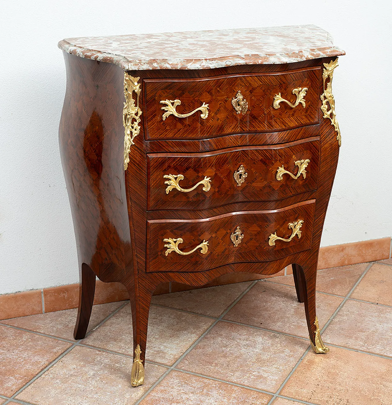 Napoleon III chest of drawers in precious exotic woods, 19th century 7
