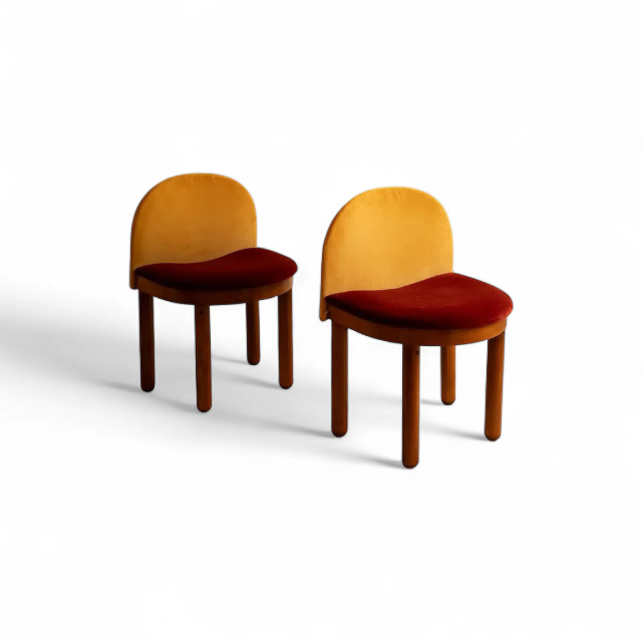 Coppia di sedie in legno e velluto, anni '80 7