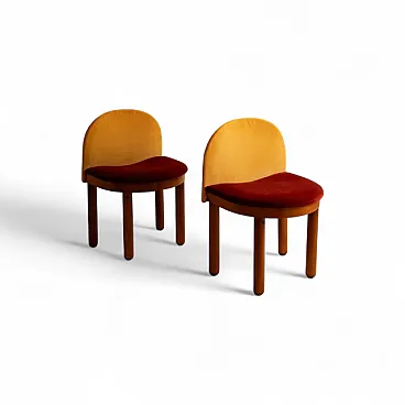 Coppia di sedie in legno e velluto, anni '80
