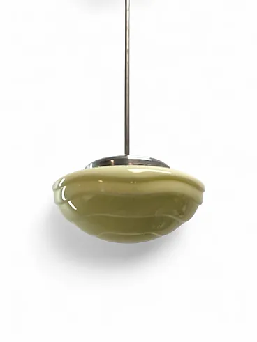 Lampada a sospensione in vetro e metallo, anni '30
