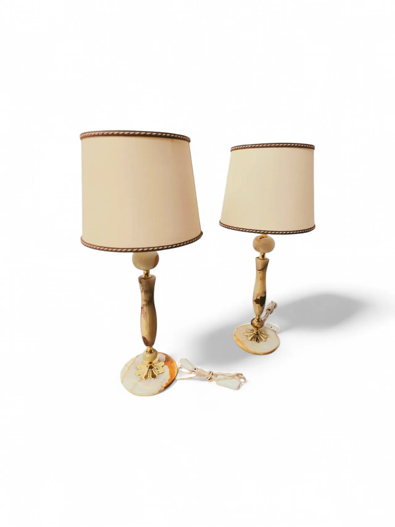 Lampada in onice con paralume e ottone, anni '50 2