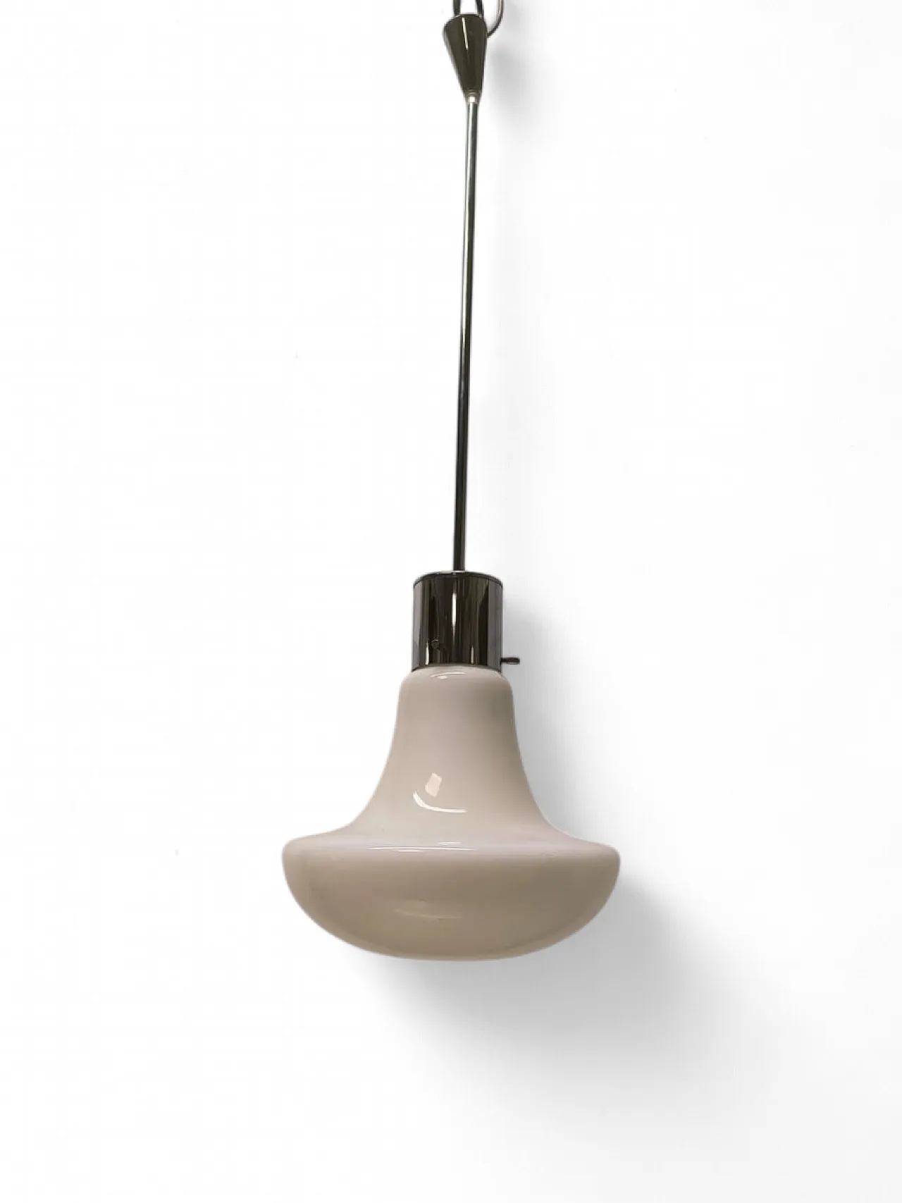 Lampada a sospensione in acciaio e vetro bianco, anni '70 2